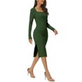 thumbnail image 3 of INSPIRE CHIC Women's Square Neck Long Sleeve Slim Fit Ribbed Knit Bodycon Midi Sweater Dress, 3 of 6