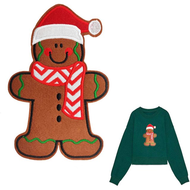 6.7" Embroidery Christmas Stocking Kit, Christmas Iron on Patch Felt Appliques Large Gingerbread Man Patches