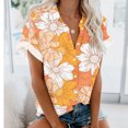 thumbnail image 5 of Birdeem Womens V-Neck Short Sleeves Floral Printed Pattern Casual Tops Blouse Print Shirt, 5 of 5