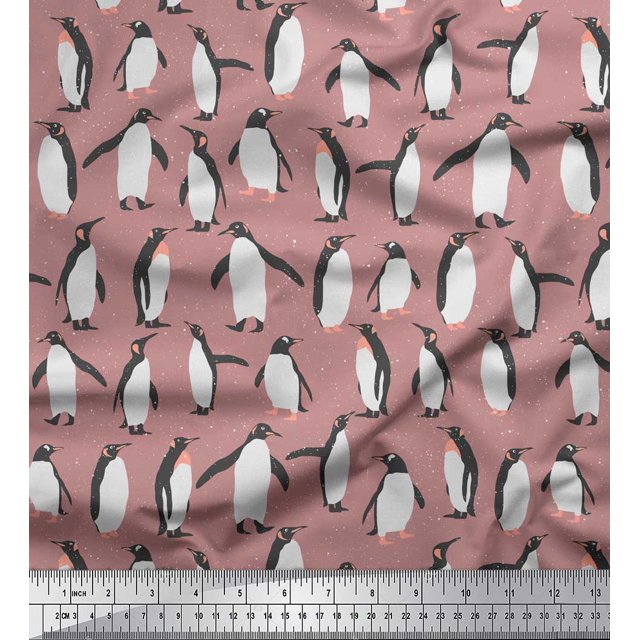 Soimoi Pink Rayon Fabric Penguin Ocean Printed Fabric 1 Yard 56 Inch Wide