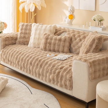 RXIRUCGD Thick Rabbit Plush Sofa Cushion, New Non-Slip Sofa Cover Super Soft Faux Throw Couch Cushion Covers Furniture Protector (Sofa Cushion 70x210 Cm)