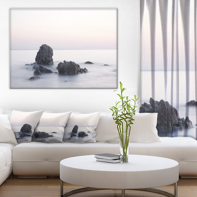 Roches dans la Mer Noir et Blanc - Impression sur Toile Bord de Mer