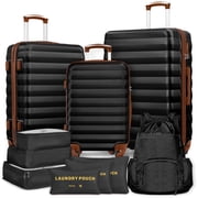 Gowill 10 Piece Hardside Luggage Set 28/24/20 inch Hardshell Lightweight Spinner Wheels Carry-on and Checked Suitcase with Backpack and 6 Packing Cubes.Black&Brown