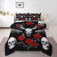 thumbnail image 1 of Erosebridal Cow Skull Skeleton Bedding Full Comforter Set, Hunting Theme Down Comforter, Gothic Rose Flower Home Decor, Reversible 3pcs, 1 of 8