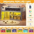 thumbnail image 4 of Lit mezzanine bas avec lumières LED, cadre de lit pour enfants avec tableau noir, bibliothèque amovible et espace de rangement sous le lit, lit mezzanine en bois avec escaliers, 4 of 9