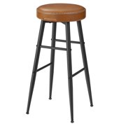 VASAGLE Echo Collection Bar Stools Set of 2, Kitchen Counter Stools, Breakfast Stools, Synthetic Leather with Stitching, 30-inch Tall, Home Bar Dining Room, Easy Assembly, Caramel Brown ULBC090K01
