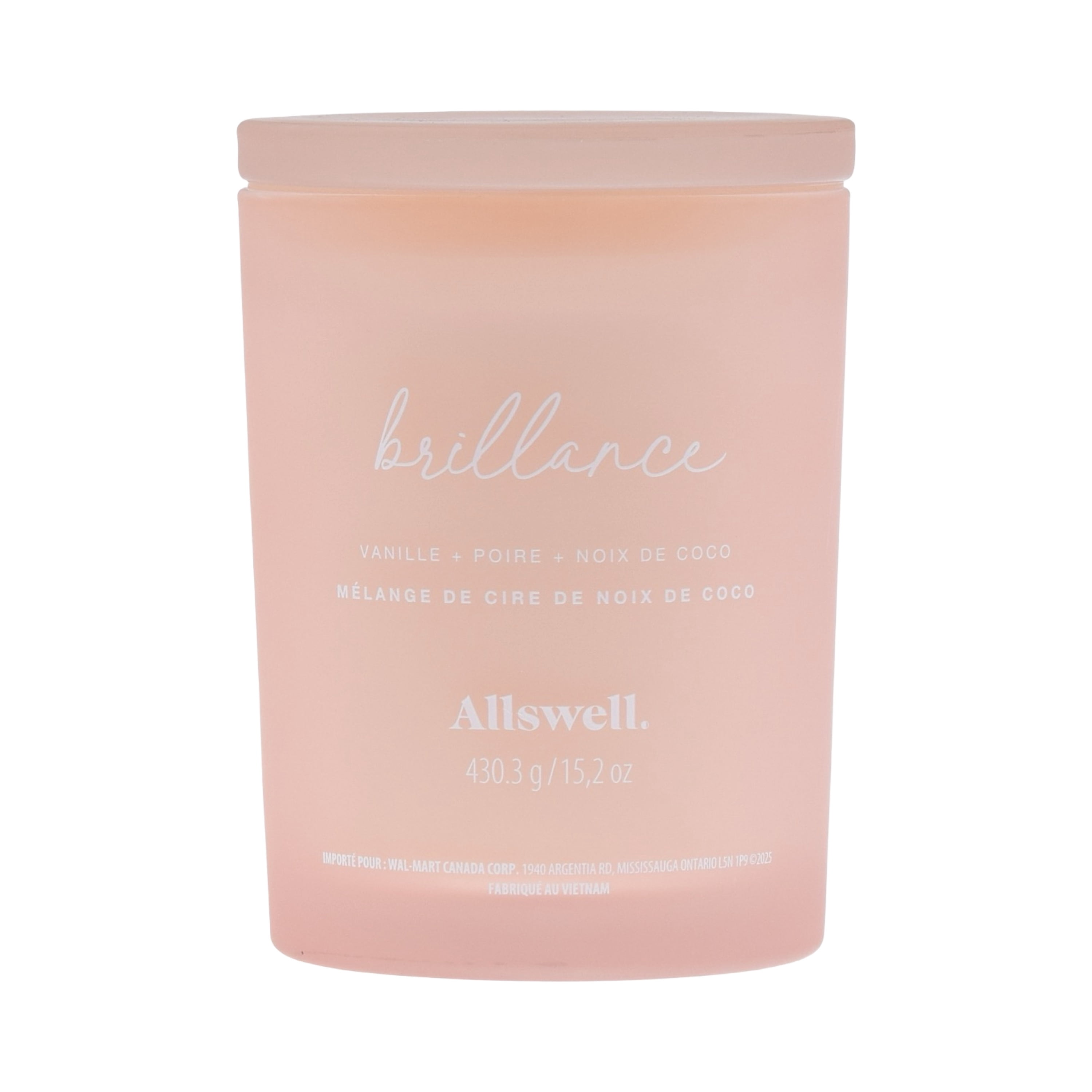 Bougie spa parfumée à la cire de noix de coco 15 oz Allswell, Brillance (Vanille + Poire + Noix de coco)