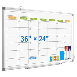 Calendrier mensuel Dry Effase Whiteboard pour le mur, 36" x 24" Tableau magnétique à sec, Conseil blanc à double assise suspendu, Conseil portable pour l'école, Plan