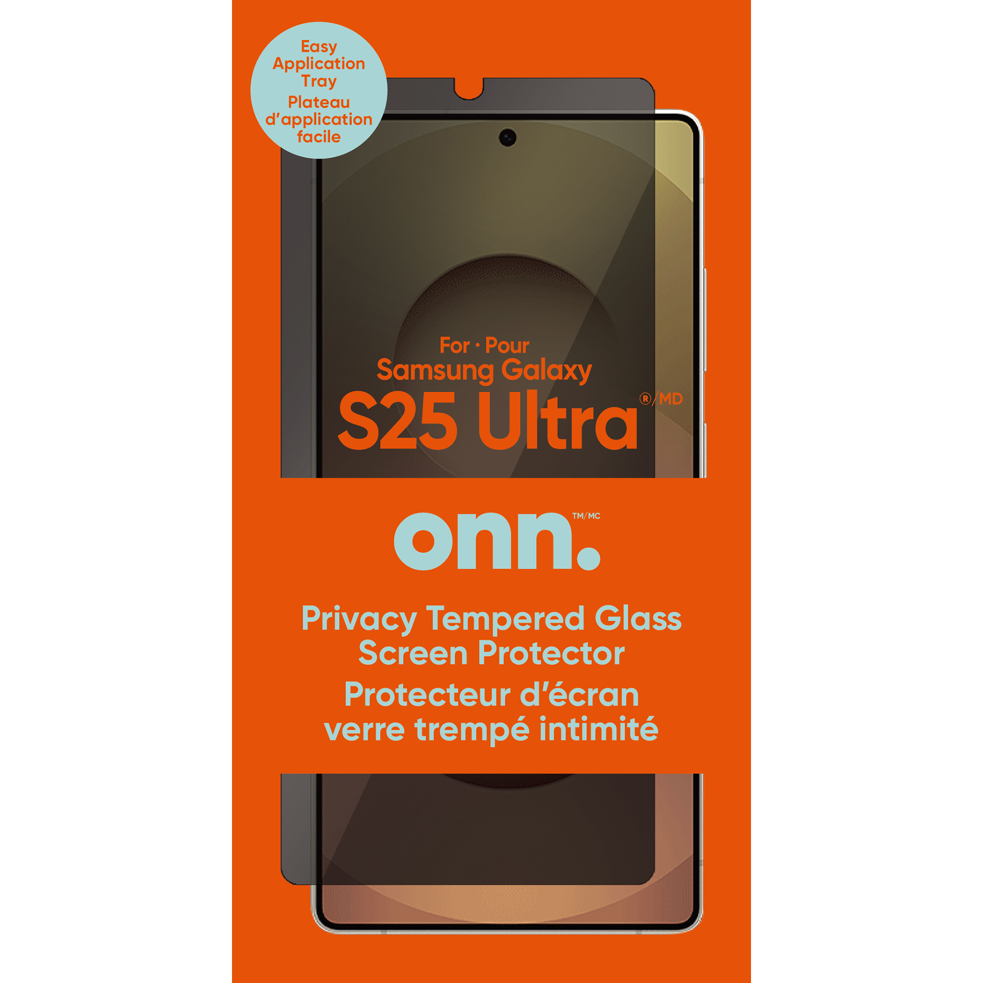 Onn. Protection d'écran en verre de confidentialité pour Samsung S25 Ultra avec plateau d'application facile