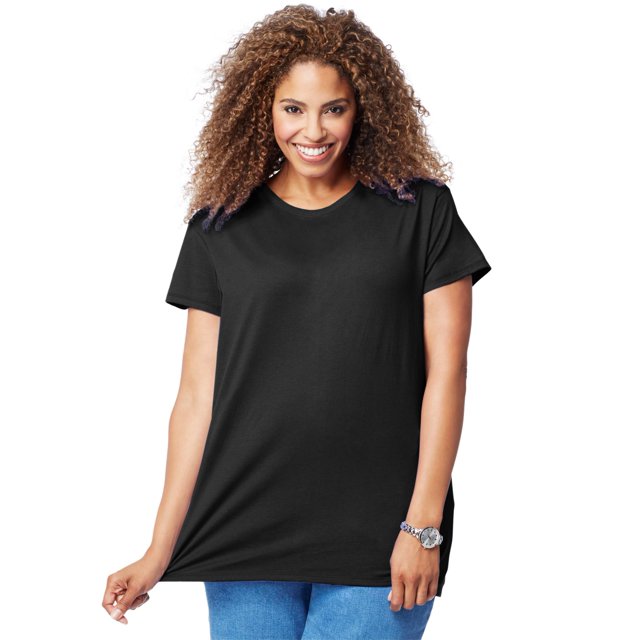 Just My Size T-Shirt Col Rond à Manches Courtes en Jersey de Coton pour Femmes, 2X, Noir