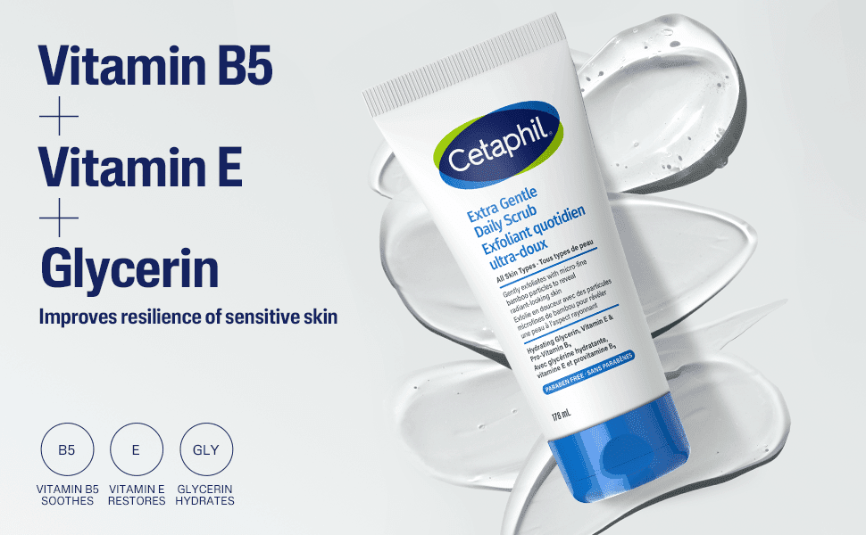 Cetaphil Exfoliant Quotidien Ultra-Doux avec des Particules Microfines de Bambou et Vitamine E / Exfolie en Douceur / pour Peau Sensible
