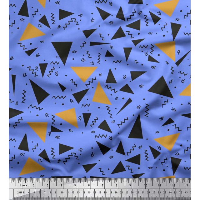 Soimoi Blue Rayon Fabric Dot,Zig Zag & Triangle Geometric Print Sewing Fabric Yard 42 Inch Wide