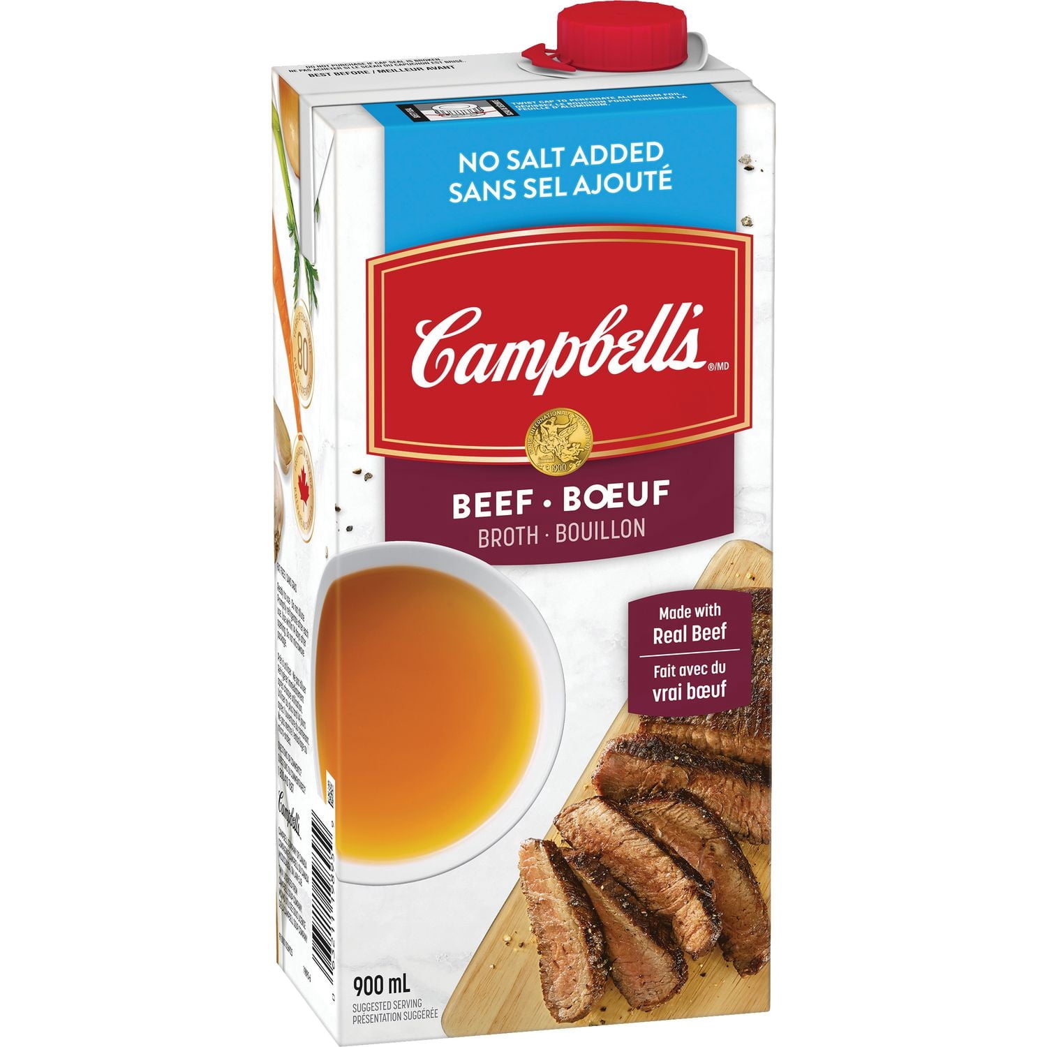 Campbell's® Bouillon de Bœuf Prêt à Utiliser Sans Sel Ajouté, à Conservation à Température Ambiante