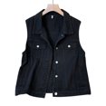 thumbnail image 4 of Gilet Sans Manches à Boutons devant pour Femmes, Col Rabattu, Coupe Ajustée, Gilet Décontracté en Polyester, Noir, Longueur Régulière, pour le Travail Ou les Fêtes, 4 of 9