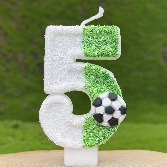 Bougie d'Anniversaire Chiffre de Football Faite à la Main, Décoration de Gâteau Sportive pour Fête