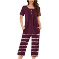 thumbnail image 1 of Timegard Ensembles de Pyjamas pour Femmes 2 Pcs Détente Col Rond Manches Courtes Haut Pantalon Capri à Rayures avec Poches Tenues, 1 of 7