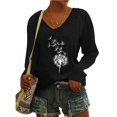 thumbnail image 2 of Yuyuzo Womens Basic Fall Tops V Neck Long Sleeve Dandelion Pattern Comfy Tunic Top Tees Pullover Blouse, 2 of 4