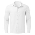 thumbnail image 5 of Chemises pour Hommes Été Coton Lin Solide Ample Col Rabattu Manches Longues Hauts Hommes Blanc TTTG, 5 of 5
