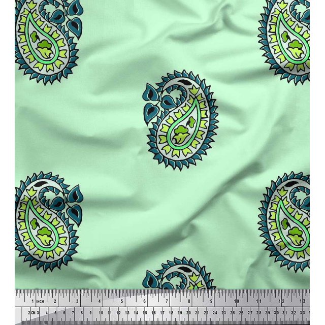 Soimoi Silk Fabric Paisley Block Decor Fabric Printed Yard 42 Inch Wide