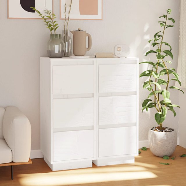 vidaXL Buffets 2 pcs Blanc 32x34x75 cm Pin Massif