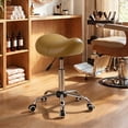 thumbnail image 2 of HOMCOM Salon Stool with Wheels, Adjustable Saddle Chair, Light Brown, 2 of 10