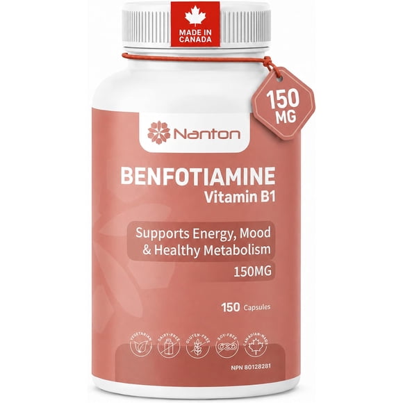 Benfotiamine Vitamin B1 150mg Supplement - High Absorption Thiamine for Increased Energy Production, Metabolism Support, 150 Vegan Capsules, Gluten-Free, Non-GMO, 5-Month Supply, Made in Canada