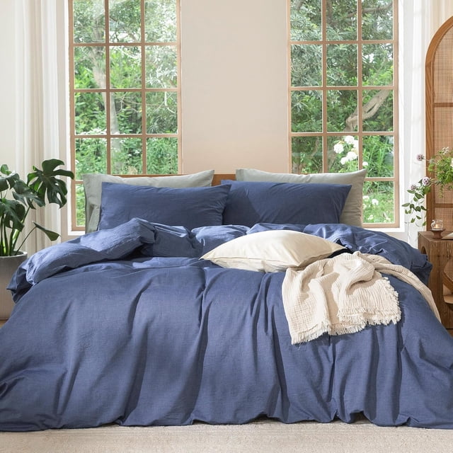 Bedding Duvet Cover Set Washed Cotton Linen Like Textu Breathable Durable Soft Comfy (Tannish Linen Grey Queen)