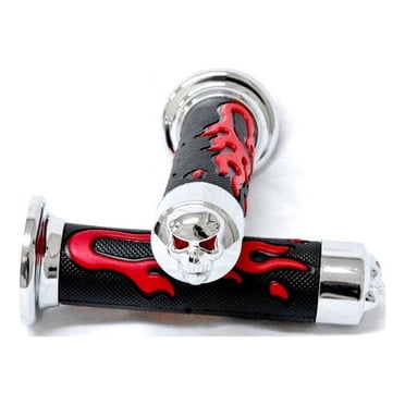 Krator Poignées de Course en Gel pour VTT / PWC Skull Flamme en Caoutchouc Rouge Compatibles avec Yamaha Blaster
