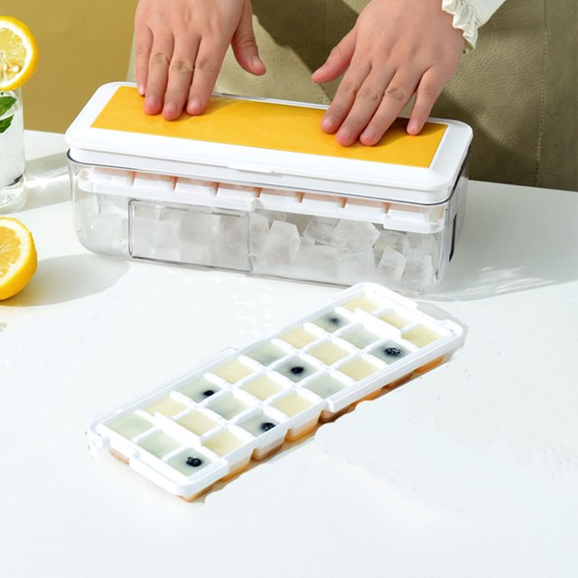 Dvkptbk Ice Cube Tray Ice Tray with Lid and Storage Bin for Freezer, Ice Cubes Making, Freezer Ice Cubes Box, Second Out of The Ice Ice Tray Kitchen & Dining