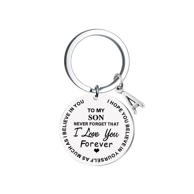 EGNMCR Keychains DIY To My SON Stainless Steel Last Name 26 Letter Keychain 2.5cm Fashion Decorations
