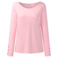 thumbnail image 4 of CEHVOM Women Casual Loose Pullover Long Sleeve Button Round Neck Tees Tops, 4 of 7