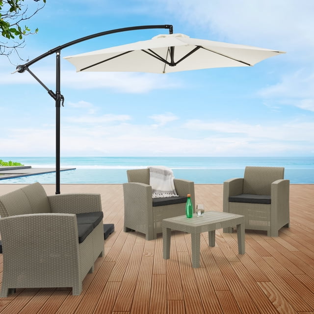 CorLiving Persist 9ft Tilting Cantilever Patio Umbrella with Powder Coated Steel Frame, Warm White