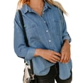 thumbnail image 2 of Pompotops Cardigan d'Hiver à Simple Boutonnage pour Femme, Chemise en Denim Unie, Chemise à Manches Longues, Hauts, Liquidation, 2 of 6
