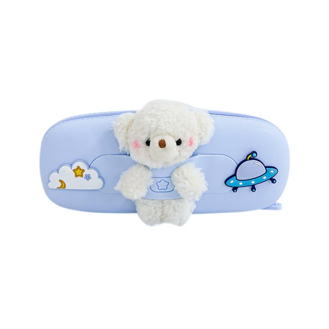 CAROOTU Cartoon Pencil Case with Compartment 3D Bear Design Stationery Storage Bag Back To School Gift for