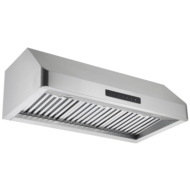 Ancona Hotte de Cuisinière sous Armoire Pro Series de 36 Pouces en Acier Inoxydable avec Veilleuse. Cette Hotte de Cuisinière sous Armoire de 36 Pouces Présente une Finition en Acier Inoxydable de Haute Qualité 430, Moteur de 650 CFM pour une ventilation Puissante, et la Veilleuse Automatique exclusive d'AnconaTM avec Capteur du Crépuscule à l'Aube. Équipée de Filtres à Chicanes en Acier Inoxydable, de Plateaux à Graisse Discrets et d'Un Panneau de Commande Tactile LCD à 5 Vitesses avec Retard, Arrêt Automatique pour une ventilation Précise et l'Élimination des