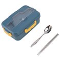 thumbnail image 3 of Thermal Lunch Box, Large Capacity Bento Lunch Box Portable  Microwaveable Compartments Design With Spoon  Chopsticks   For Office For Students Elegant Blue Lunch Box, 3 of 8