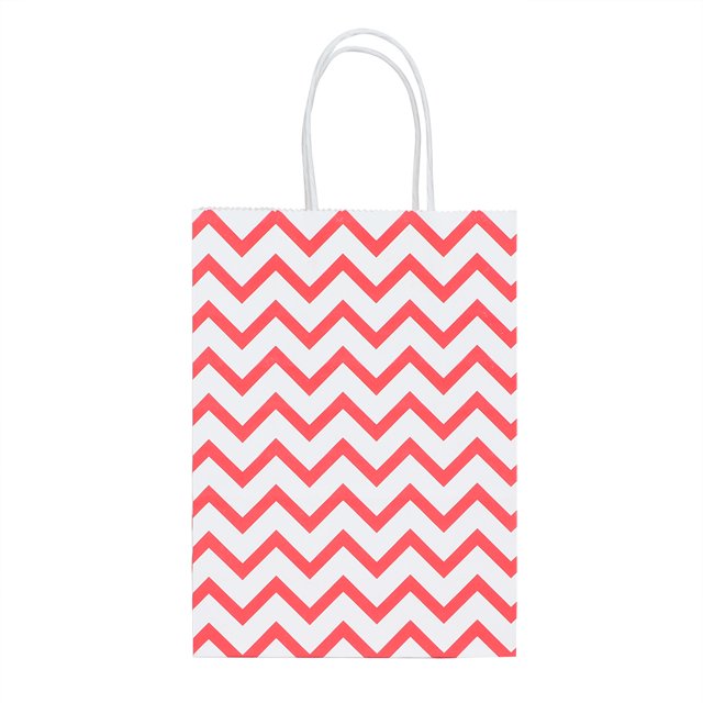 MAGT Sac Kraft Poignée Rouge, 25pcs Sacs-Cadeaux en Forme de Petite Vague Durable Sac en Papier Kraft Sac fourre-Tout Recyclable avec poignée pour Cadeau(Rouge)