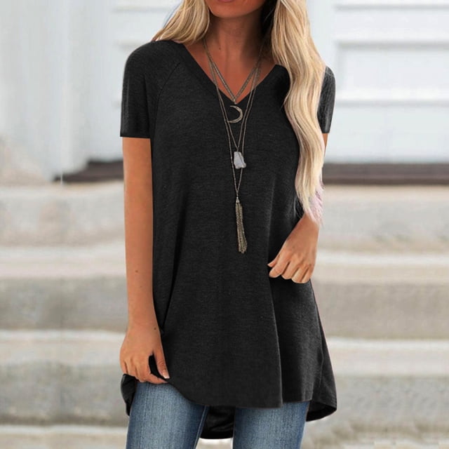 TIMIFIS T-Shirt à Manches Courtes à Col en V Imprimé Floral pour Femme, Tunique Décontractée Fluide Plissée, Hauts Blouse