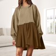 thumbnail image 3 of Women Crewneck Ruched Dress Pullover Casual Daily Commuting Dress (Army Green S), 3 of 9
