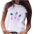 thumbnail image 1 of Pompotops Femmes Filles Grande Taille Chemise à Imprimé Plume Manches Courtes T-Shirt Blouse Hauts, 1 of 7