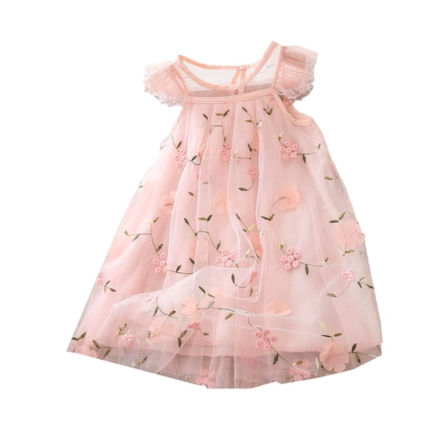 Yanlir Robe Princesse Imprimée Sans Manches à la Mode pour Fille, Mignonne et Respirante, Robe de Fête, Tenue d'Été à Col Rond pour la Maison des Enfants, Chemise de Nuit et Tenue Décontractée (Rose, 8-9 Ans)
