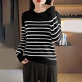 thumbnail image 2 of Liquidation d'Économies d'Automne Chandails Tricotés à Rayures pour Femmes, Chandail à Manches Longues Côtelé Confortable et Chaud à Col Rond, Chandails Décontractés Confortables Blouse, 2 of 3