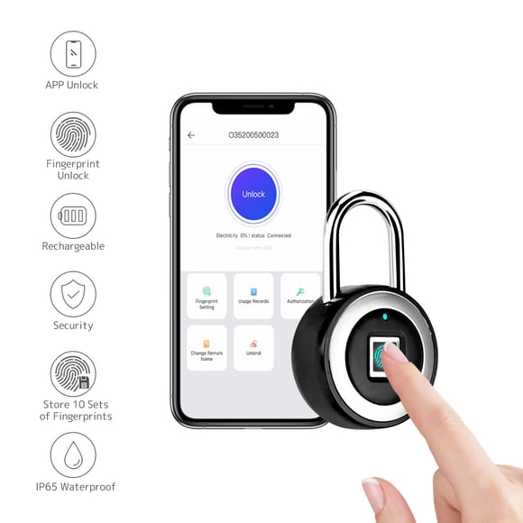 Yeacher Smart BT Fingerprint Padlock Unlocking by Fingerprint & APP Rechargeable Keyless 10 Fingerprints IP65