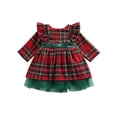 thumbnail image 1 of Mialoley Christmas Dress, Plaid Fly Sleeve Round Neck Mesh Patchwork One-piece, 1 of 1