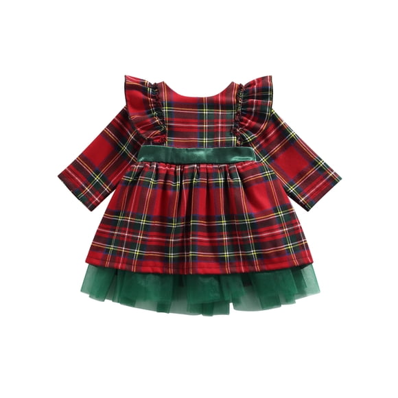 Fortune Christmas Dress for Girls Toddler Red Plaid Bow Dresses Xmas Party Princess Costume