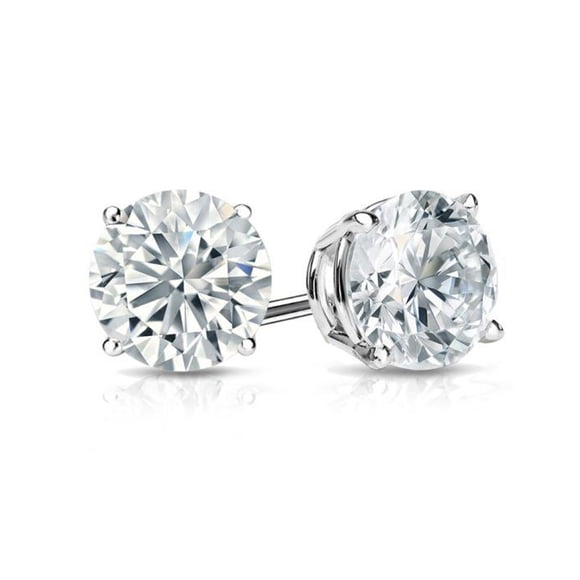 14k White Gold 1/2 Carat Created White Diamond Round Stud Earrings (SI1) 4 Prong Setting by Paris Jewelry
