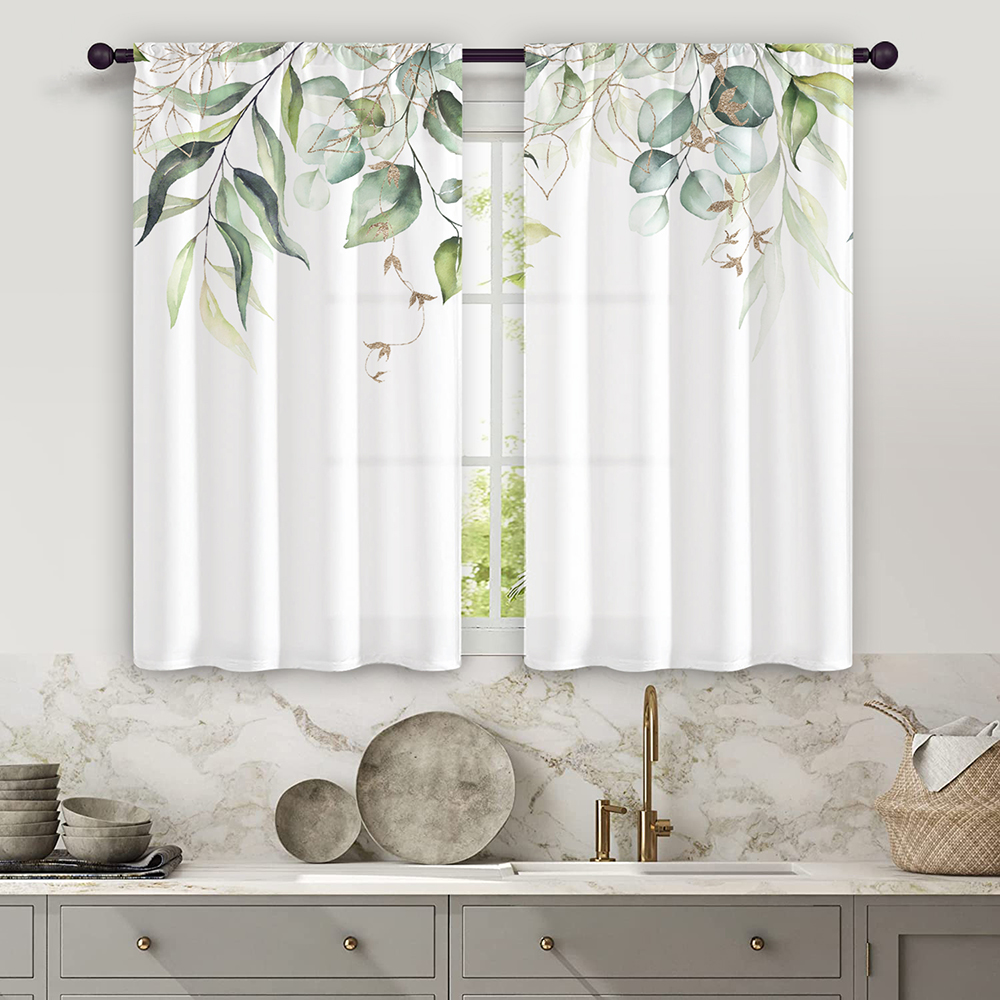 Innerwin Tringle à Rideau Poche Fente Panneau Rustique Imprimé Floral Aquarelle Rideaux Courts Anti-Moisissure Traitement de Fenêtre Style -7 27 Pouces*59 Pouces(70*150cm)*2