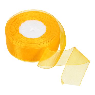Unique Bargains 4cm 50 Yard Sheer Organza Ribbon Chiffon Fabric Gift Wrapping, Gold