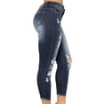 thumbnail image 4 of CEHVOM Pantalon en Denim Déchiré Uni pour Femmes, Jeans Décontractés avec Poches, 4 of 6