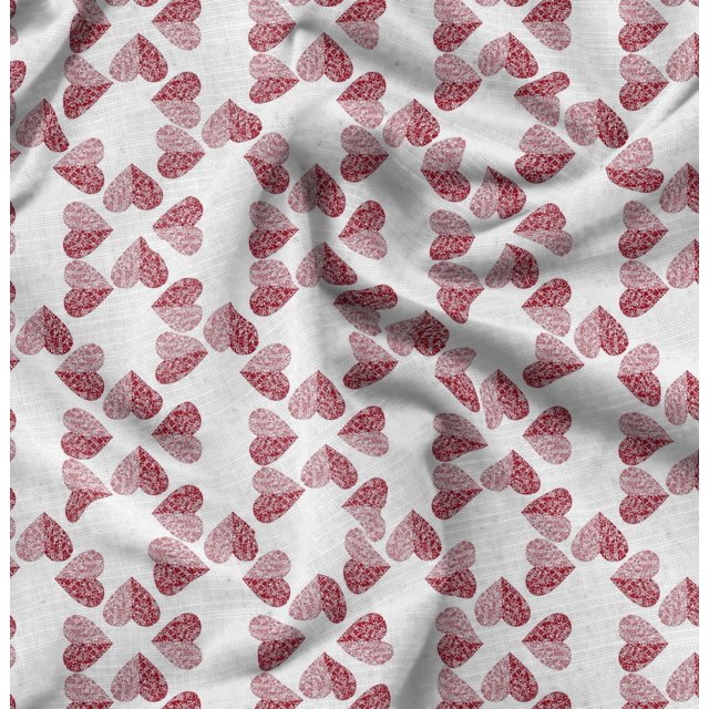 Soimoi White polyester Crepe Fabric Red Heart Decor Fabric Printed Yard 42 Inch Wide